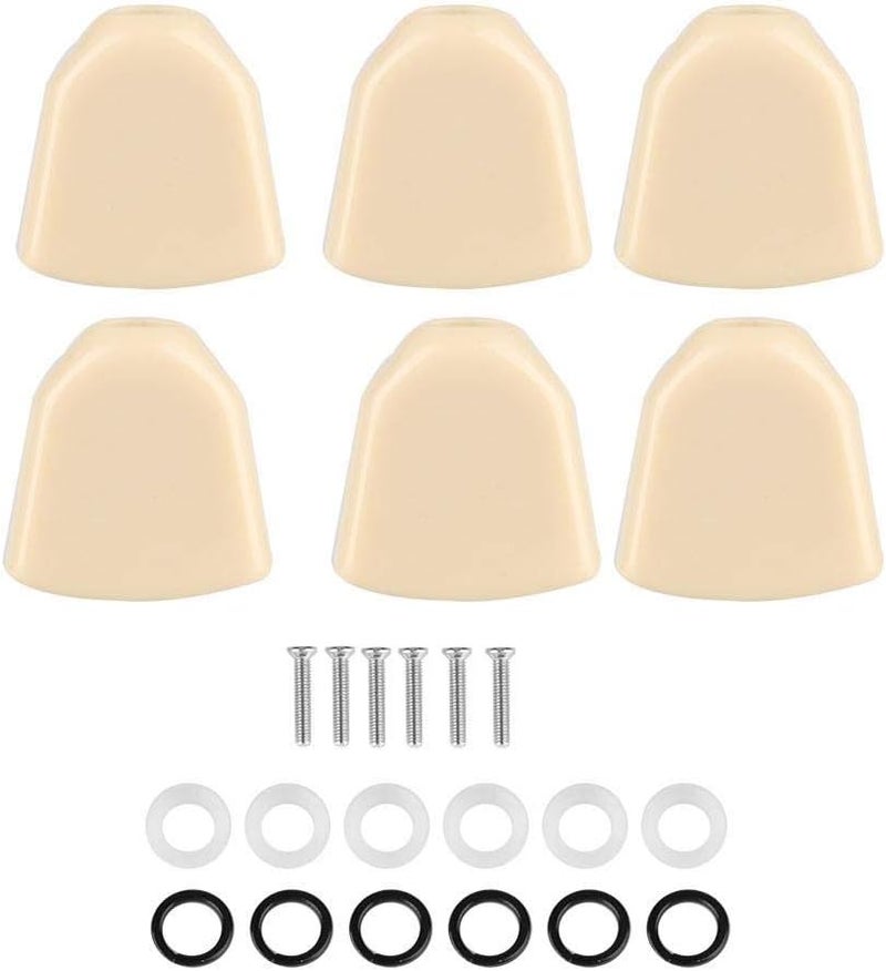 Dilwe 6 Piece Acrylic Guitar Tuning Peg Buttons Set Replacement Machine Heads Knobs for Electric Acoustic Guitar with Ferrules and Screws Beige - Image 1