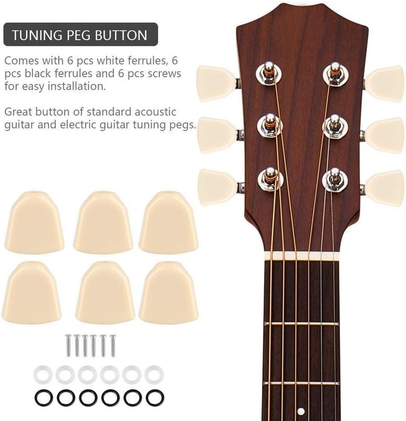 Dilwe 6 Piece Acrylic Guitar Tuning Peg Buttons Set Replacement Machine Heads Knobs for Electric Acoustic Guitar with Ferrules and Screws Beige - Image 2