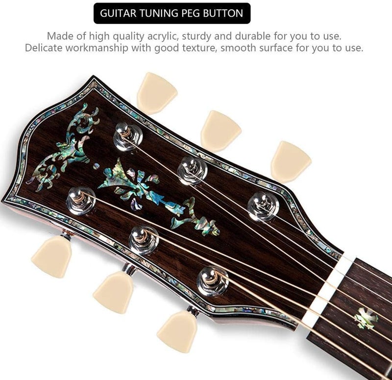 Dilwe 6 Piece Acrylic Guitar Tuning Peg Buttons Set Replacement Machine Heads Knobs for Electric Acoustic Guitar with Ferrules and Screws Beige - Image 3