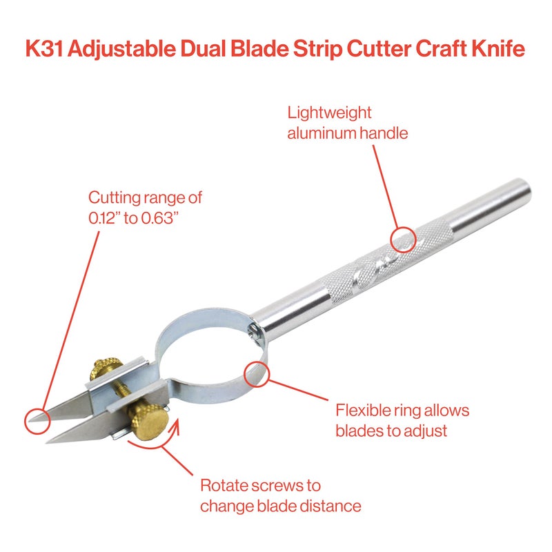 Excel Blades Adjustable Width Strip Cutter â€“ Dual #59 Blades, Precision Cutting Tool for Paper, Vinyl, Leather, Foam, Clay & Crafts â€“ Aluminum Body â€“ Made in USA - Image 2