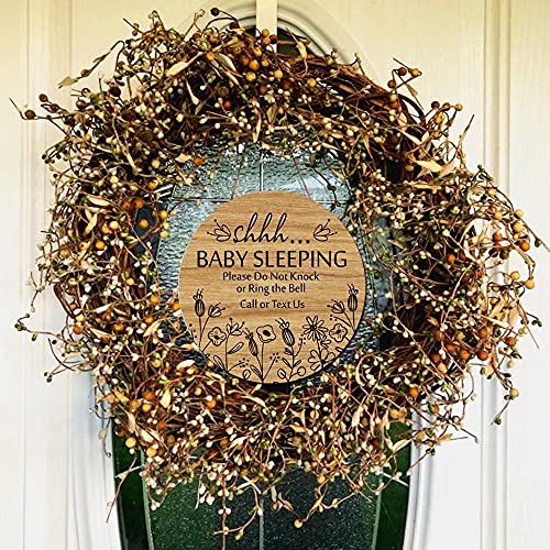 BATTOO Shhh... Baby Sleeping Hanging Sign Plaque, Do Not Knock Or Ring The Bell, Round Rustic Wooden Door Hanger for Baby Room, Nursery, Kindergarten, Bedroom, Door Knob Door Bell Decor - Image 2
