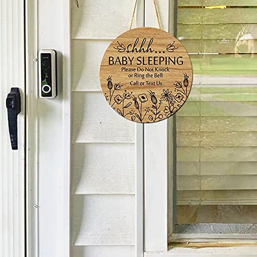 BATTOO Shhh... Baby Sleeping Hanging Sign Plaque, Do Not Knock Or Ring The Bell, Round Rustic Wooden Door Hanger for Baby Room, Nursery, Kindergarten, Bedroom, Door Knob Door Bell Decor - Image 4