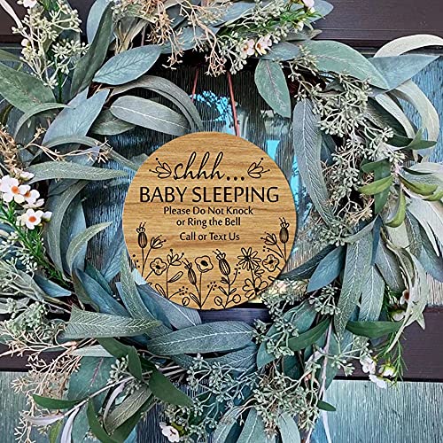 BATTOO Shhh... Baby Sleeping Hanging Sign Plaque, Do Not Knock Or Ring The Bell, Round Rustic Wooden Door Hanger for Baby Room, Nursery, Kindergarten, Bedroom, Door Knob Door Bell Decor - Image 3