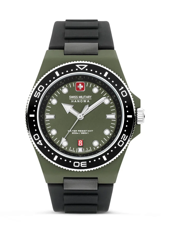 SWISS MILITARY HANOWA Ocean Pioneer Watch For Men With Black Silicone Strap - 45 mm