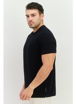 French Connection Men Crew Neck Short Sleeve Textured T-Shirt, Dark Navy  - Image 2