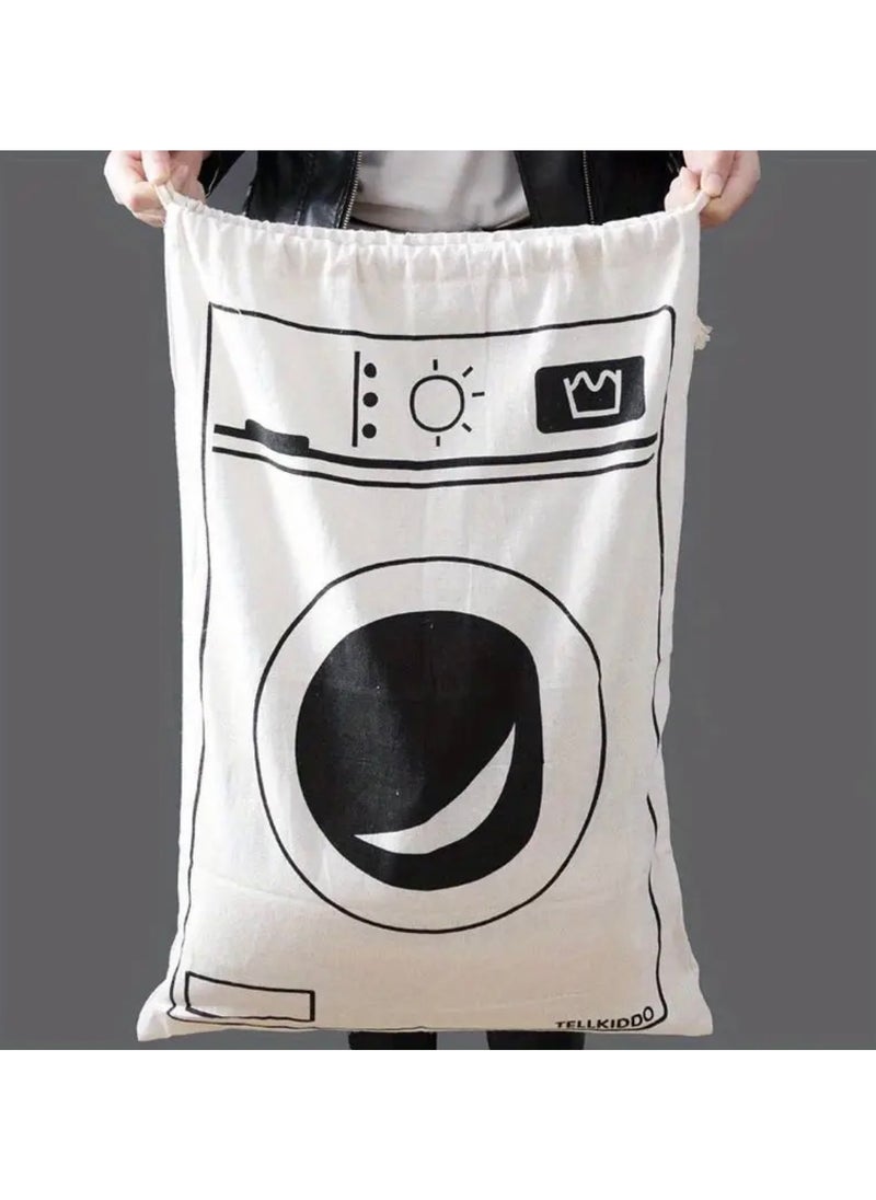 Just Quality - Canvas Laundry Storage Bags with Drawstring Closure - Multipurpose Non-Woven Fabric Weaving, Rectangular Quilt Organizer, Dirty Clothes Bag for Travel, Home, Dorm - 1PC - Image 1