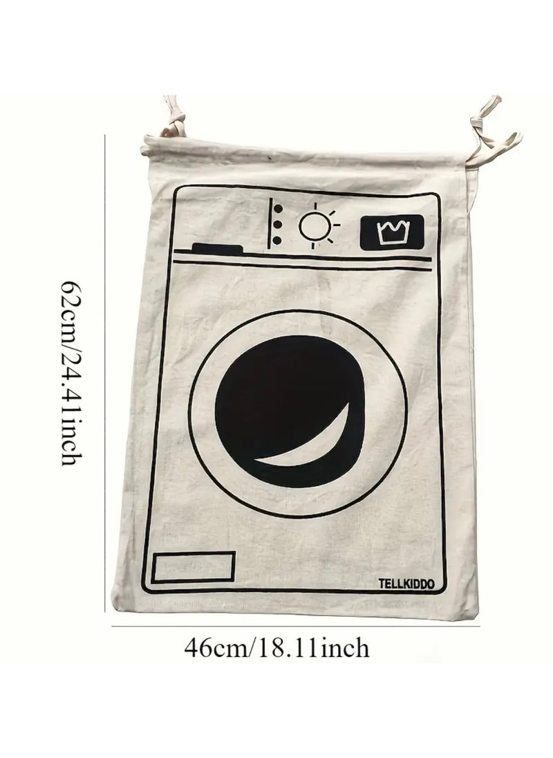 Just Quality - Canvas Laundry Storage Bags with Drawstring Closure - Multipurpose Non-Woven Fabric Weaving, Rectangular Quilt Organizer, Dirty Clothes Bag for Travel, Home, Dorm - 1PC - Image 1