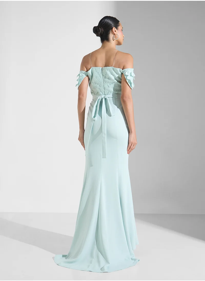 Namshi x Off Shoulder Gown With 3D Floral Applique