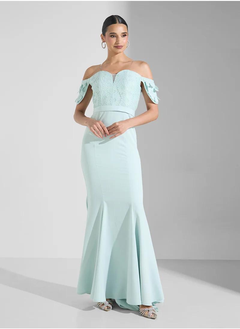 Namshi x Off Shoulder Gown With 3D Floral Applique