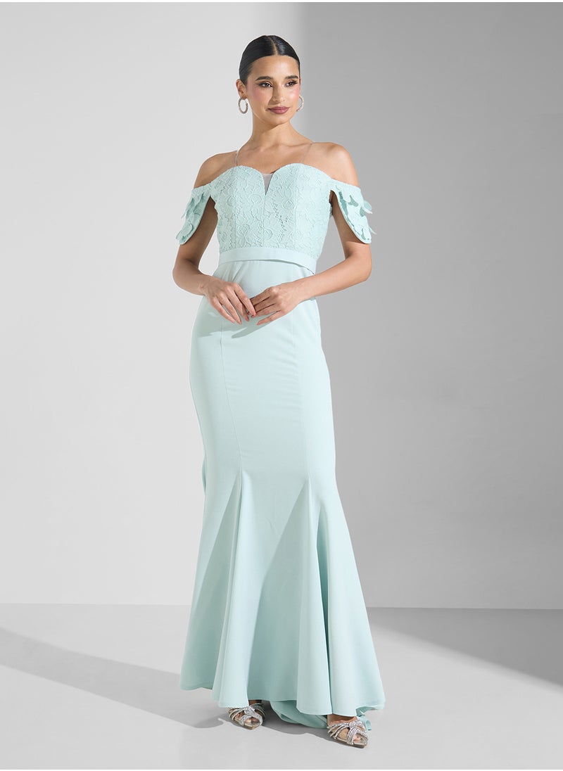 Namshi x Off Shoulder Gown With 3D Floral Applique  - Image 1
