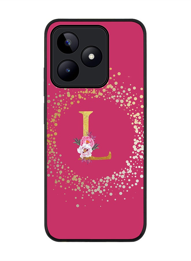 Stylizedd Rugged Black edge case for Realme C51 / Realme Note 50 4G,Custom Monogram Initial Letter Floral Alphabet - L (Deep Pink Rose) - Image 1