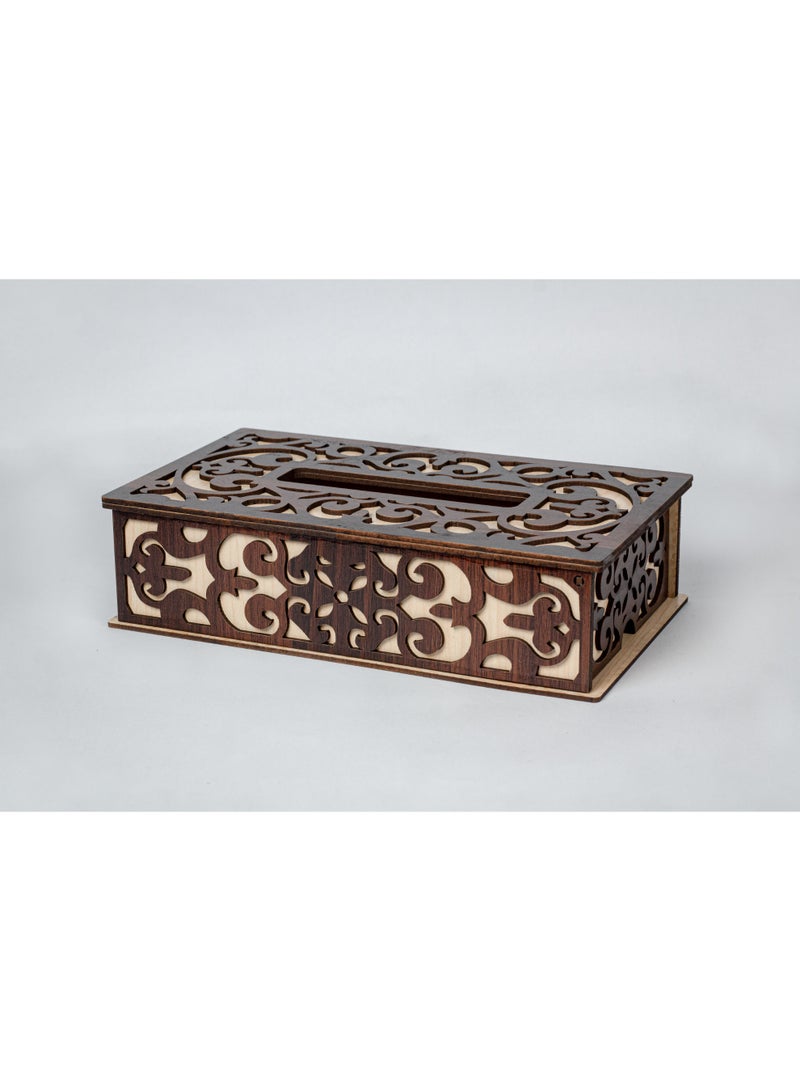 Kipfy Wooden Tissue Box Cover with Ornamental Cutwork Design Facial Tissue Case Holder for Home Office Stylish Functional Design Sturdy Glass Wood Material for Bathroom, Living Room, Bedroom - Image 1