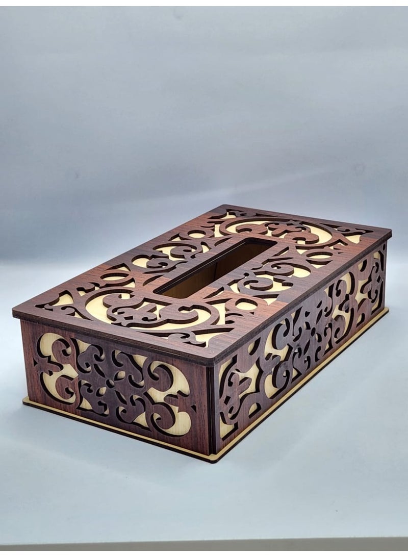 Kipfy Wooden Tissue Box Cover with Ornamental Cutwork Design Facial Tissue Case Holder for Home Office Stylish Functional Design Sturdy Glass Wood Material for Bathroom, Living Room, Bedroom - Image 3