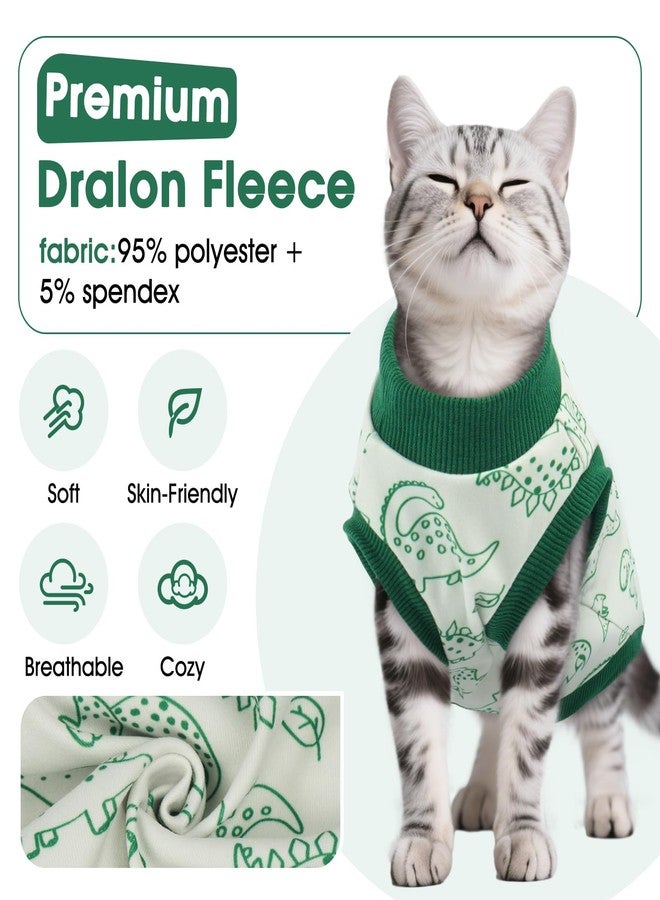 DENTRUN Sleeveless Cat Vest with Dinosaur Print, Breathable Ultra-Soft Dralon Fleece Cat Sweater, All-Season Pet Costume Apparel for Cats, Kitten Clothing for Indoor/Outdoor, Green, S - Image 3