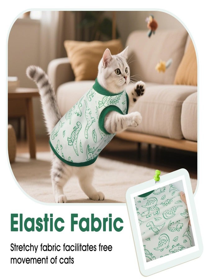 DENTRUN Sleeveless Cat Vest with Dinosaur Print, Breathable Ultra-Soft Dralon Fleece Cat Sweater, All-Season Pet Costume Apparel for Cats, Kitten Clothing for Indoor/Outdoor, Green, S - Image 4