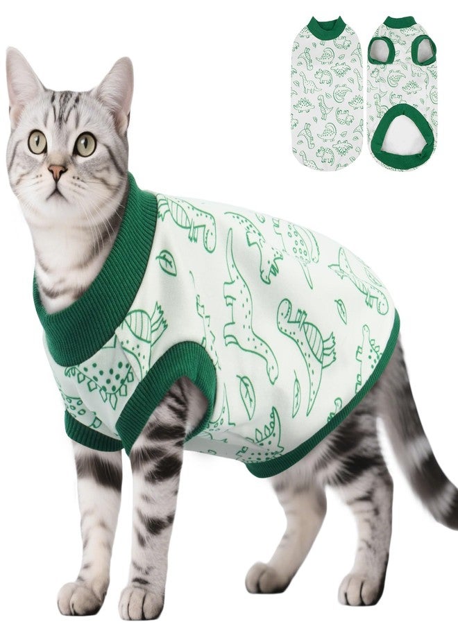 DENTRUN Sleeveless Cat Vest with Dinosaur Print, Breathable Ultra-Soft Dralon Fleece Cat Sweater, All-Season Pet Costume Apparel for Cats, Kitten Clothing for Indoor/Outdoor, Green, S - Image 1