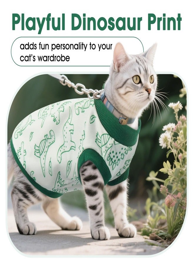 DENTRUN Sleeveless Cat Vest with Dinosaur Print, Breathable Ultra-Soft Dralon Fleece Cat Sweater, All-Season Pet Costume Apparel for Cats, Kitten Clothing for Indoor/Outdoor, Green, S - Image 5