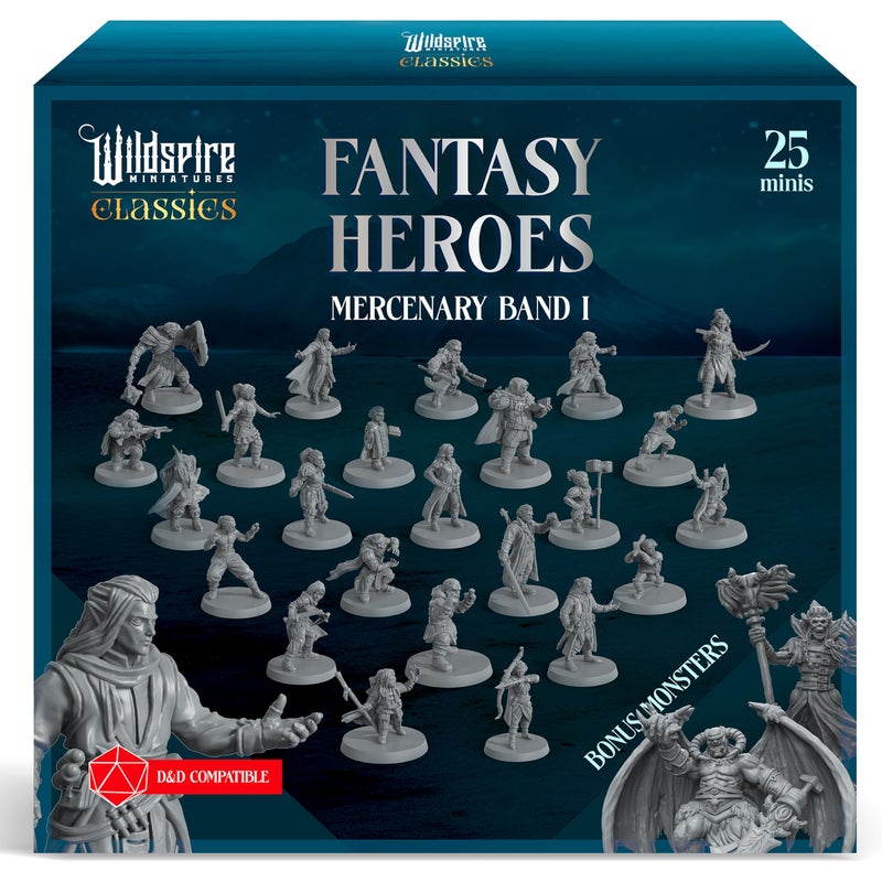 Wildspire Classic Heroes - Mercenary Band I- 25 Paintable Characters for DND Miniatures Bulk I 28mm Dungeons Dragons D&D Miniatures I DND Minis D&D Figures Dungeons Dragons Figures Pathfinder Compatible - Image 1