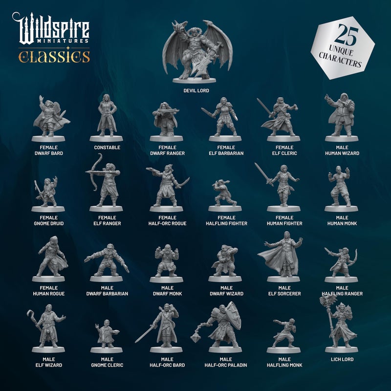 Wildspire Classic Heroes - Mercenary Band I- 25 Paintable Characters for DND Miniatures Bulk I 28mm Dungeons Dragons D&D Miniatures I DND Minis D&D Figures Dungeons Dragons Figures Pathfinder Compatible - Image 3