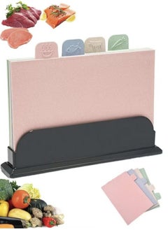 Hanayo 4PCS Kitchen Cutting Boards, Plastic Cutting Board with Storage Shelf , Chopping Board for Kitchen Different Food Types (Pink)  - Image 1