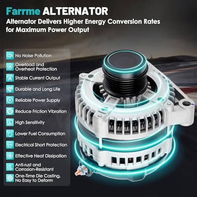 Farrme 13871 Car Alternator 12V 140 Amp, 6-Groove Pulley Fit for Dodge Grand Caravan, for Chrysler Town & Country 2001-2007, for Voyager 2001-2003 3.3L 3.8L V6 Automotive Replacement Alternators - Image 4