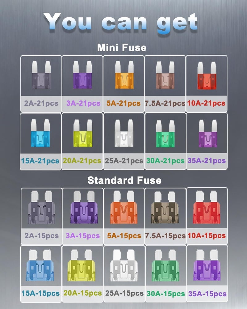 Riseuvo 220pcs Car Blade Fuses Assortment Kit - Standard & Mini Automotive Fuses - Image 4