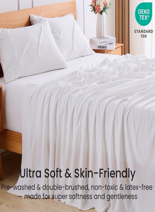 GOKOTTA 4-Pcs Queen Sheet Set, 16 Inch Deep Pocket Queen Sheets with Elastic Corner Straps, Brushed Microfiber Polyester - Hotel Luxury, Ultra Soft, Breathable, Anti-Rip, Wrinkle-Free - White - Image 5