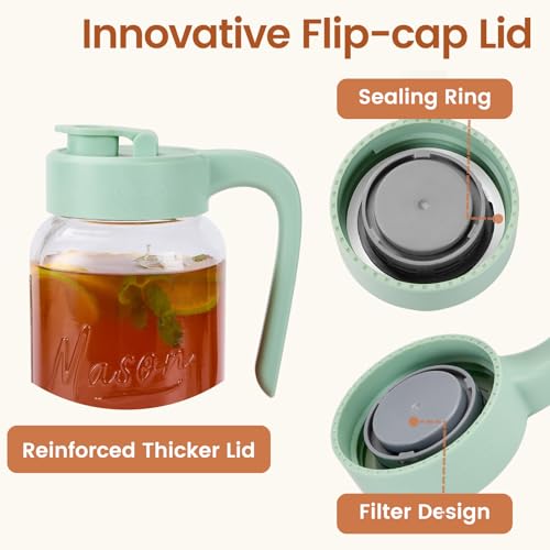 Spreccio Mason Jar Pitcher with Tea Filter, Airtight & Leakproof Glass Pitcher with Lid, 64 oz Sun Tea Glass Jar for Outside, Perfect for Sun Tea, Lemonade, and iced Tea - Image 4
