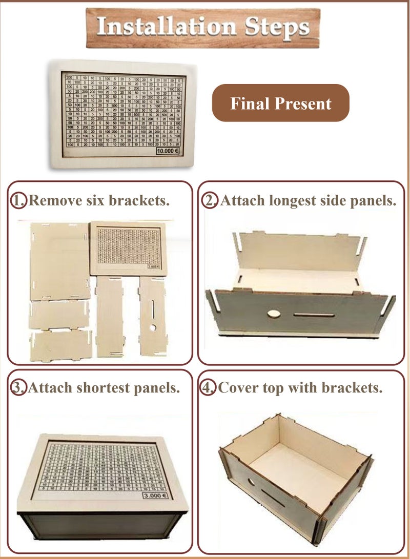 YooA Wooden Money Saving Box with White Wood|Reusable Money Box with Erasable Marker and Counter,Currency/Cash/Coin Saver, Piggy Bank, White Wooden Material Sturdy No Damage Reusable Smooth No Burrs Tool Saving, Money Donation Container, Target Best Holidays, Birthdays, Other Events Gift for Friends, Adults, Kids(10000 Dirhams/Dollars)  - Image 2