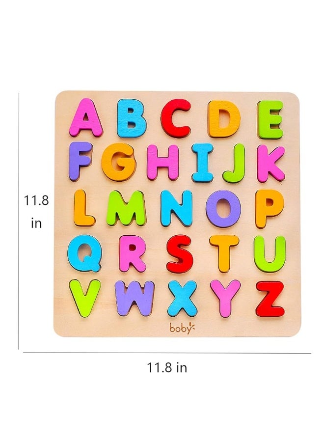 Boby Wooden Alphabet Puzzle Toys, ABC Letter & Number Puzzle for Toddlers 18+ Months Old, Preschool Learning Toys for Kids, Educational Name Puzzle Gift for Boys and Girls (Alphabet Puzzle)  - Image 1