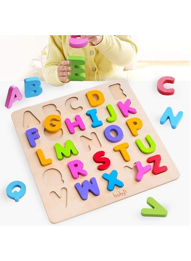 Boby Wooden Alphabet Puzzle Toys, ABC Letter & Number Puzzle for Toddlers 18+ Months Old, Preschool Learning Toys for Kids, Educational Name Puzzle Gift for Boys and Girls (Alphabet Puzzle)  - Image 3