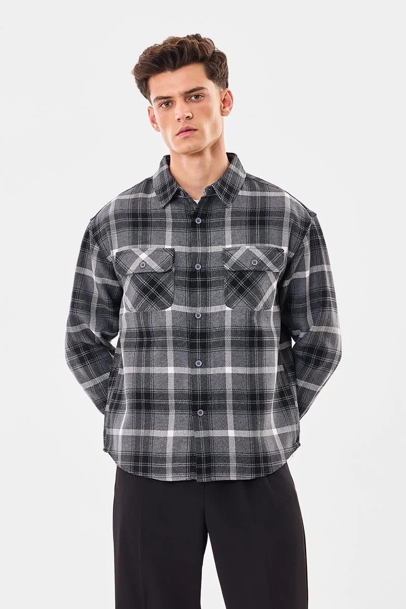 SNITCH Double Pocket Relaxed Fit Plaid Overshirt