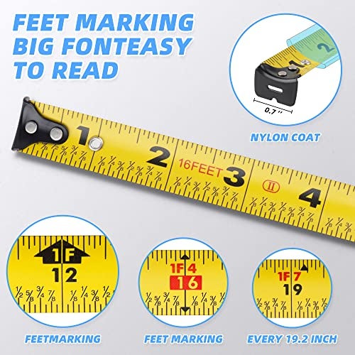 URASISTO Tape Measure 16FT with Fractions 1/8, Retractable Measuring Tape, Easy to Read, Rubber Protective Casing and Shock Absorbent Case for Carpenter, Surveyors, Engineers and Electricians - Image 2
