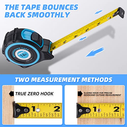 URASISTO Tape Measure 16FT with Fractions 1/8, Retractable Measuring Tape, Easy to Read, Rubber Protective Casing and Shock Absorbent Case for Carpenter, Surveyors, Engineers and Electricians - Image 3