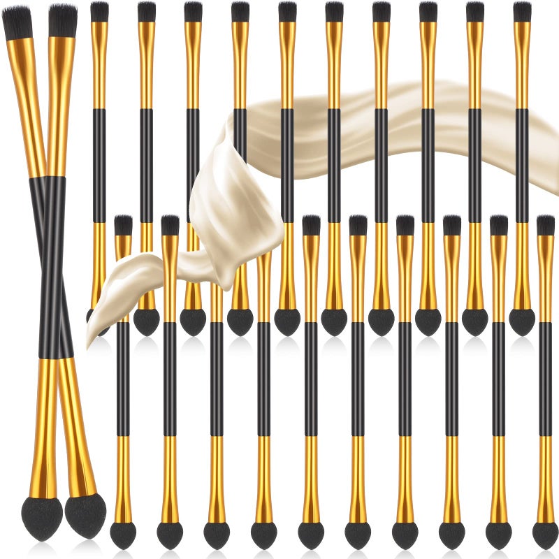 Tenare 24 Pcs Dual End Eyeshadow Blending Brush Set 2 in 1 Eyeshadow Smudge Brush Sponge Concealer Soft Applicators Double Sided Makeup Cosmetic Tool for Women Lady, Black - Image 1