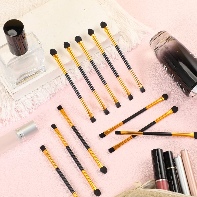 Tenare 24 Pcs Dual End Eyeshadow Blending Brush Set 2 in 1 Eyeshadow Smudge Brush Sponge Concealer Soft Applicators Double Sided Makeup Cosmetic Tool for Women Lady, Black - Image 5