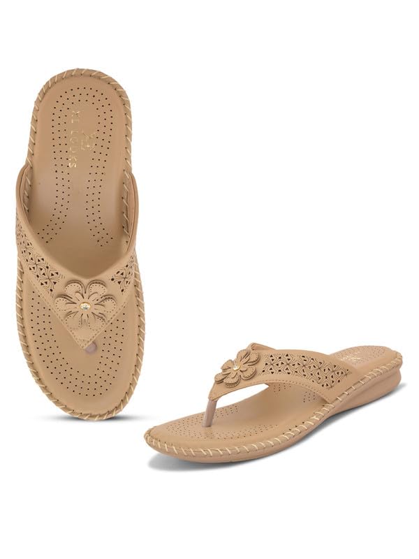 XE Looks Women's Beige Doctor Slippers | Orthopedic Design with Soft Cushioned Footbed | Stylish Floral Cut-Out Upper | Lightweight & Durable Slippers For Girls & Women - Image 1