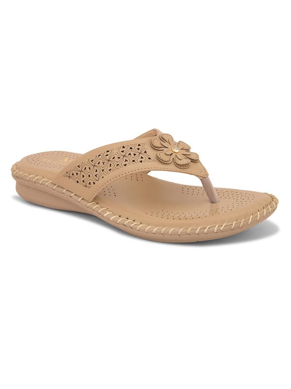 XE Looks Women's Beige Doctor Slippers | Orthopedic Design with Soft Cushioned Footbed | Stylish Floral Cut-Out Upper | Lightweight & Durable Slippers For Girls & Women - Image 5