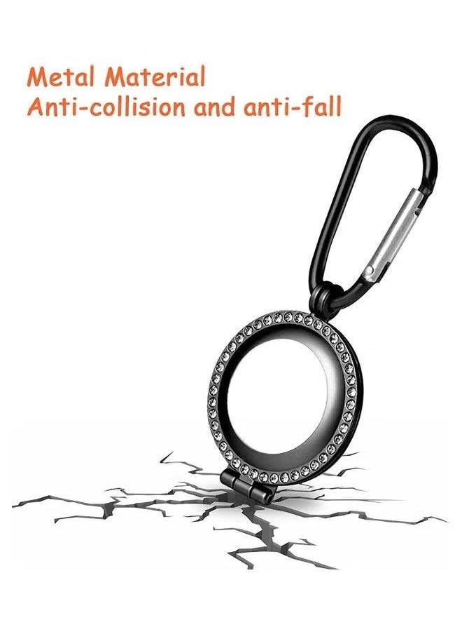 AOLION Metal Case for AirTags Luxury Bling Glitter Diamond Skin Apple AirTag Case with Ring Mountaineering buckle Lightweight Anti-Scratc Bluetooth Tracker Protective Cover Black  - Image 2