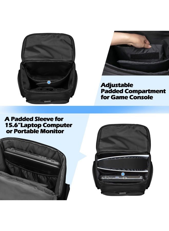 Trunab Gaming Console Backpack Compatible with PS5/PS4/PS4 Pro/PS4 Slim/Xbox One/Xbox One X/Xbox One S, Travel Carrying Bag with Multiple Pockets for 15.6” Laptop and Gaming Accessories - Image 4