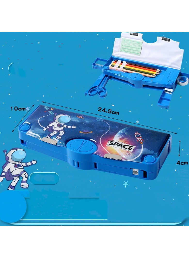 إسكدنيا علبة أقلام رصاص متعددة الوظائف بغطاء تشغيل مغناطيسي بغطاء مغناطيسي بأزرار أوتوماتيكية مع مقلمة بأزرار مع جزأين للطلاب علبة أقلام رصاص للأطفال مجموعة أدوات مكتبية بنمط كرتوني مع مقص منبثق ومبراة أقلا - Image 4