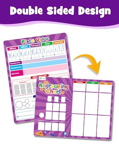 D-FantiX Regrouping Base Ten Place Value Addition and Subtraction Math Manipulatives for 1st 2nd 3rd Grade Double Sided Magnetic Dry Erase Board for Kids Classroom Must Haves Homeschool Supplies - Image 3