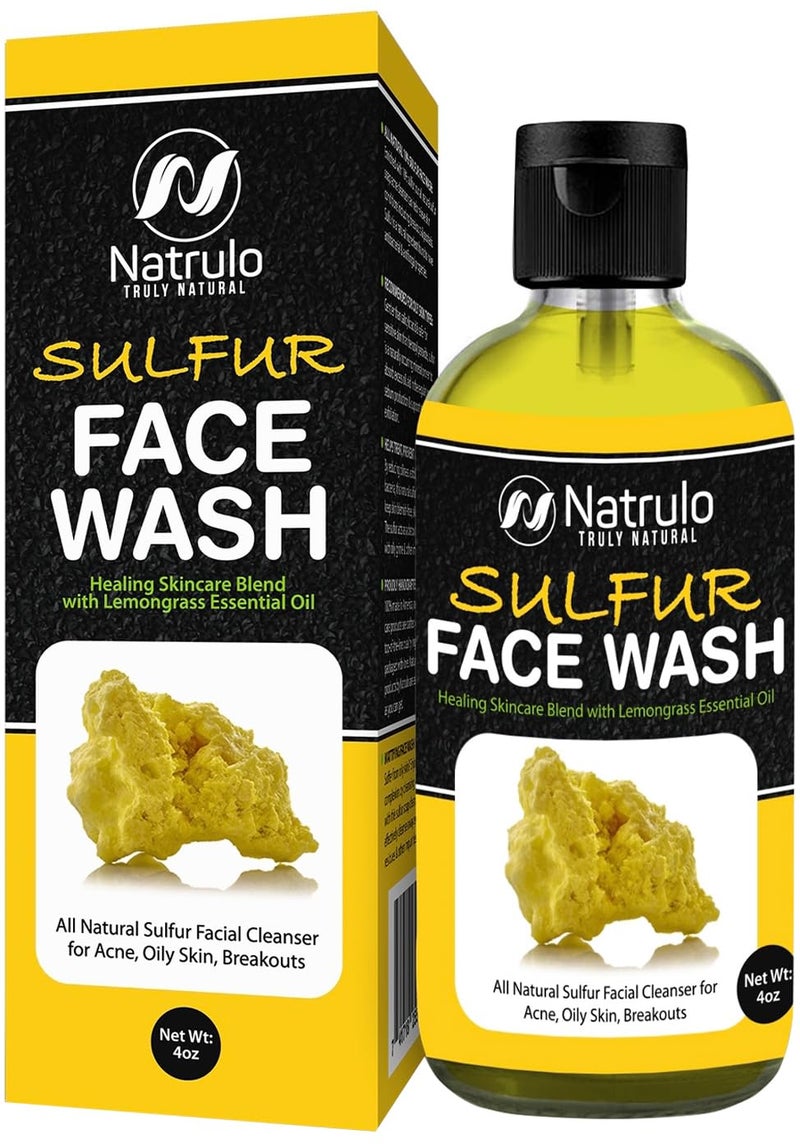Sulfur Face Wash for Acne  All Natural Sulfur Facial Cleanser for Oily Skin Breakouts  Healing Skincare Blend with Lemongrass Essential Oil  4oz Mattifying Cleansing Soap Liquid Made in USA