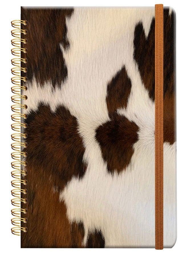 ZHIZHEND Ruled Spiral Writing Notebook,A5 Hardcover Lined College Journal for Women Lady Girl,Vintage Cow Print Strong TwinWire Binding with Premium Paper,8.4 X 6,Perfect for School,Office,Home Gifts(Brown - Image 1
