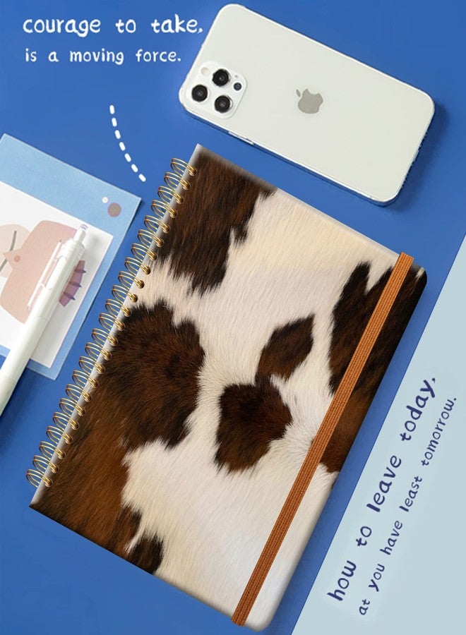 ZHIZHEND Ruled Spiral Writing Notebook,A5 Hardcover Lined College Journal for Women Lady Girl,Vintage Cow Print Strong TwinWire Binding with Premium Paper,8.4 X 6,Perfect for School,Office,Home Gifts(Brown - Image 3
