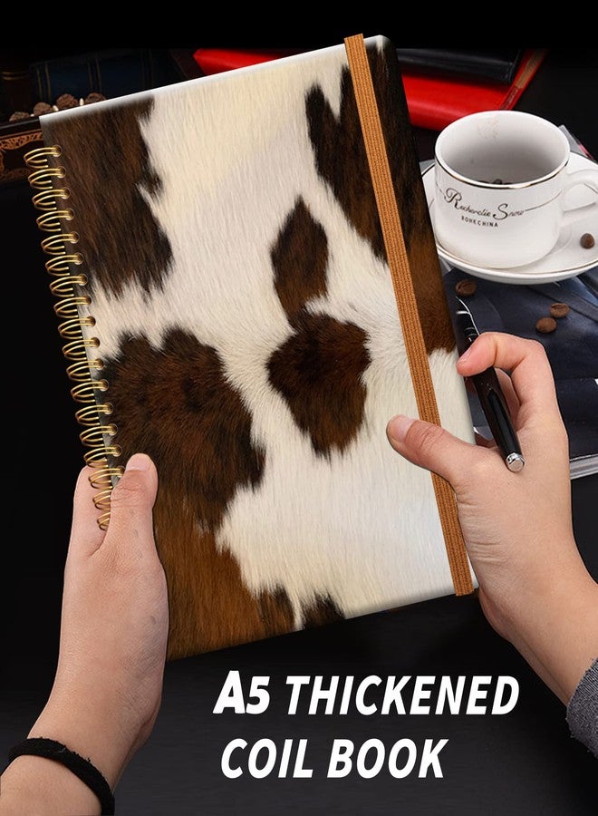 ZHIZHEND Ruled Spiral Writing Notebook,A5 Hardcover Lined College Journal for Women Lady Girl,Vintage Cow Print Strong TwinWire Binding with Premium Paper,8.4 X 6,Perfect for School,Office,Home Gifts(Brown - Image 2