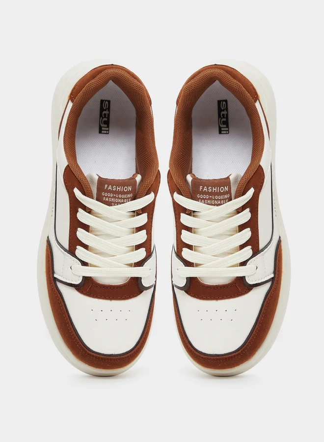 Styli Styli Color Block Platform Lace Up Sneakers