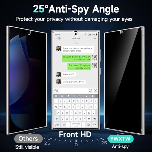 YWXTW EZ Unlock for Samsung Galaxy S24 Ultra Privacy Screen Protector, [0.1S Ultrasonic Fingerprint Support] [Not Glass] 25° Anti Spy Private S24 Ultra Screen Protector Case Friendly, 2 Pack - Image 3