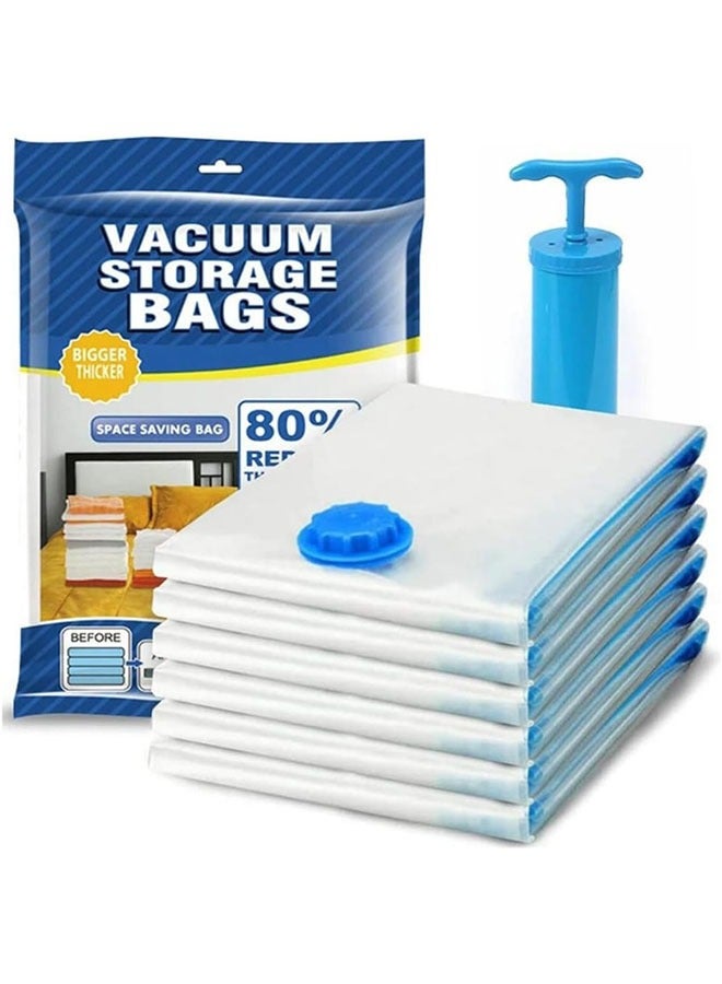 meayul 6Pack Reusable Vacuum Storage Bags with Hand Pump, Space Saver Compression Bags for Travel and Home, for Clothes, Bedding, Duvets and Pillows, 1 Jumbo, 2 Large, 3 Medium - Image 1