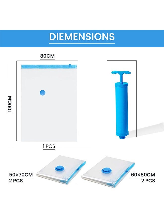 meayul 6Pack Reusable Vacuum Storage Bags with Hand Pump, Space Saver Compression Bags for Travel and Home, for Clothes, Bedding, Duvets and Pillows, 1 Jumbo, 2 Large, 3 Medium - Image 2